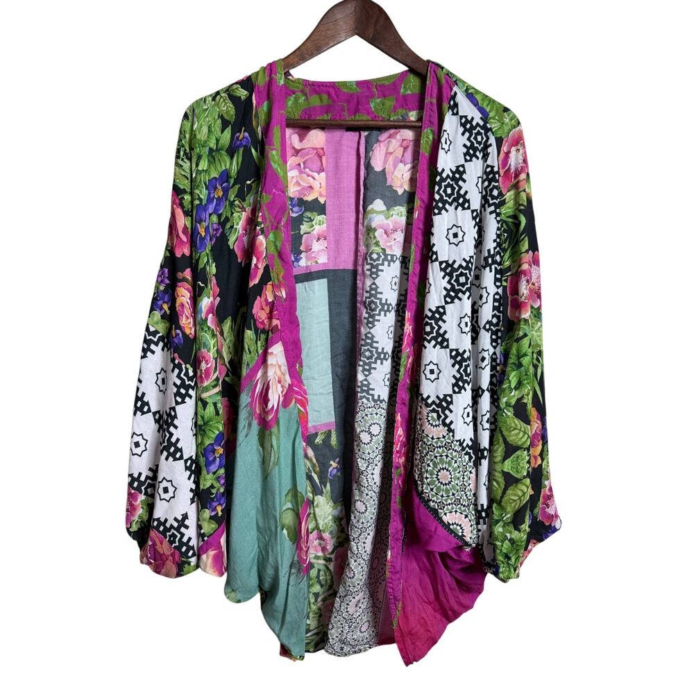 Anthropologie Mariana Cocoon Kimono O/S Floral Geometric Patchwork Boho